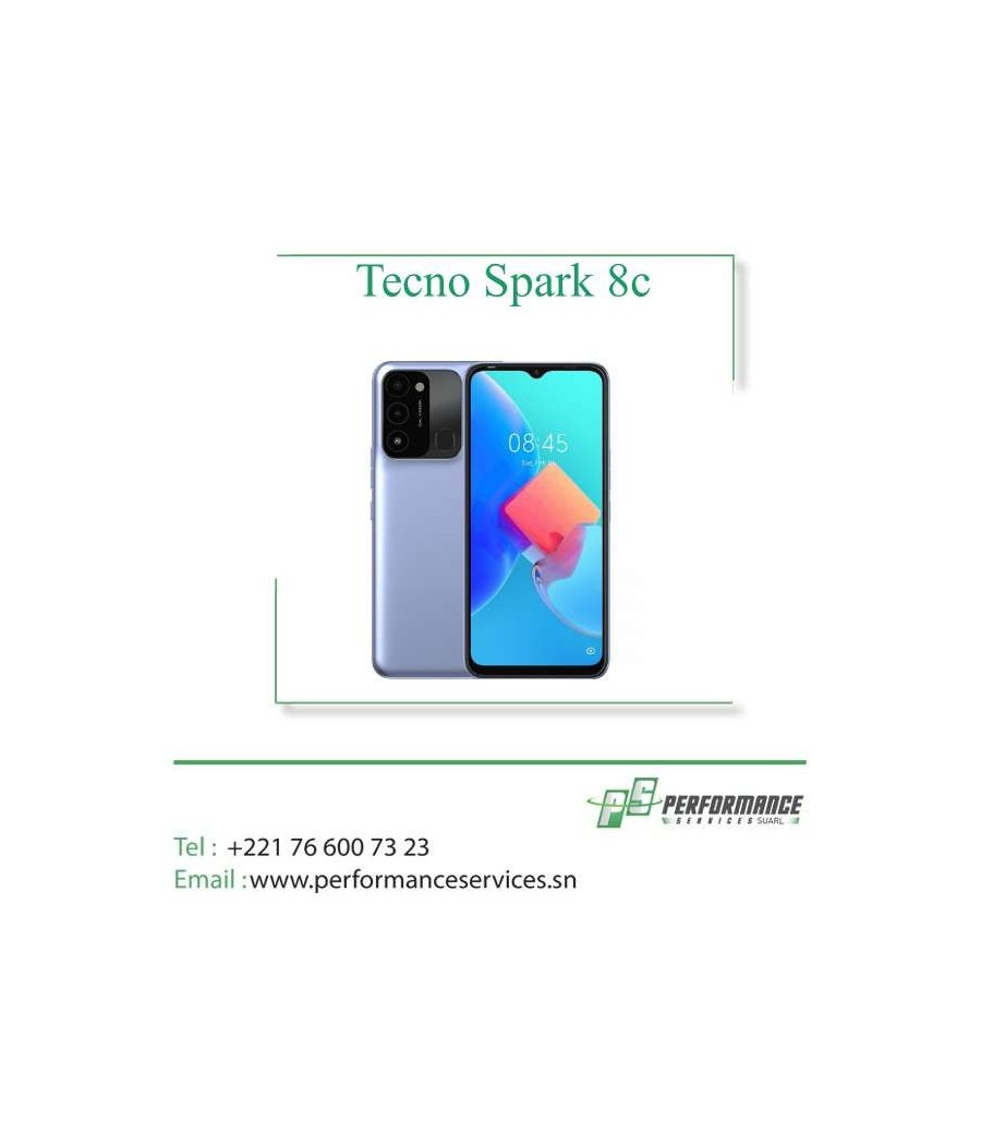 Téléphone tecno Spark 8c – Mémoire 64 Go – RAM 3 Go – Photo 13 Mp- Ecr