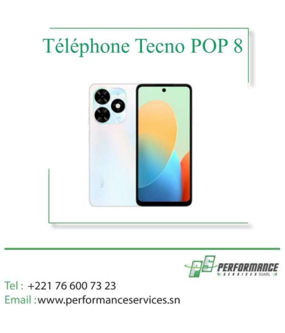 Téléphone Tecno POP 8 Ecran 6.6″ – Camera 13 Mp – Batterie 5000mAh