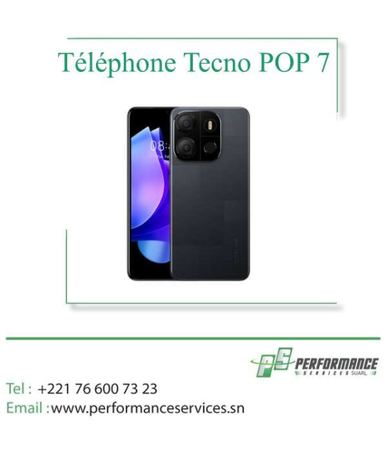 Téléphone Tecno POP 7 Dual Sim Écran 6.6 Pouce Mémoire 64Go Ram 2Go 4G LTE