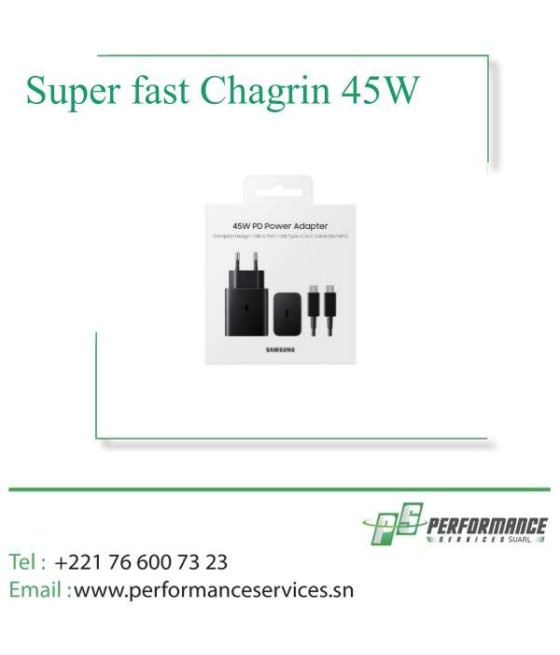 Chargeur Samsung Super fast Chagrin 45W + Cable C-C Pour Note Fold S Ultra - Noir