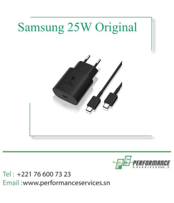 Chargeur rapide 25W compatible pour Samsung + câble USB-C 1 mètre Orig
