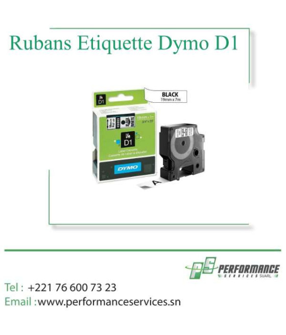 Ruban Etiquette Dymo D1 19mm x 7m Noir sur Blanc