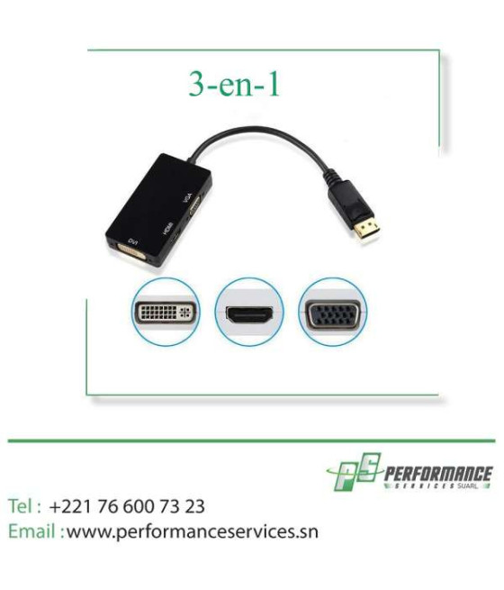convertisseur Display Port DP vers HDMI/DVI/VGA adaptateur durable 3-e