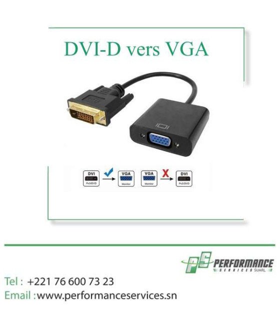 Câble convertisseur adaptateur DVI-D vers VGA - 1080p