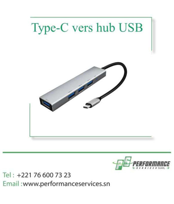 Hub USB C 4 en 1 - Adaptateur USB C vers USB - Adaptateur multiport po