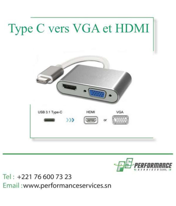 Convertisseur USB 3.1 type C vers VGA et HDMI pour MacBook Pro/iPad Pr