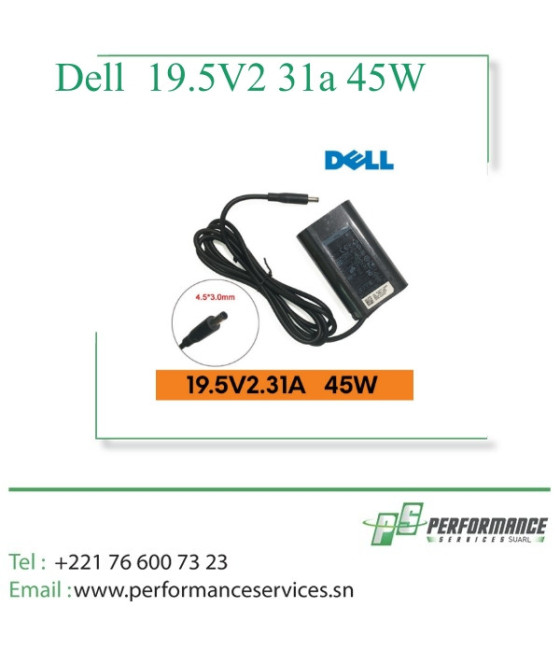 Chargeur d'ordinateur portable Dell , 19.5V, 2,31a, 45W