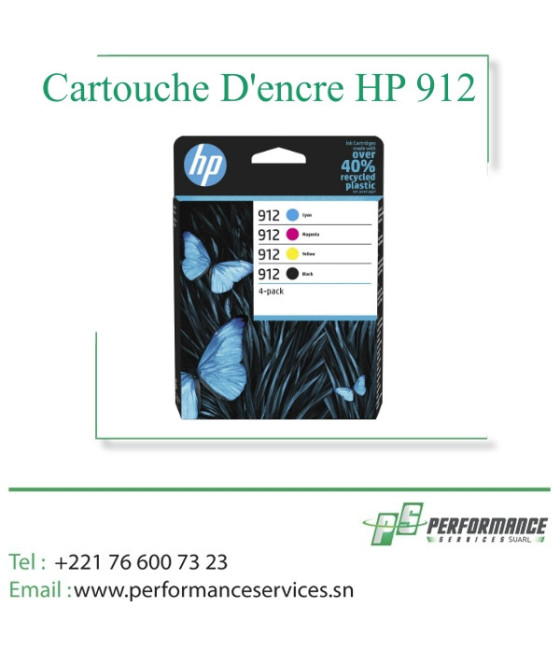 Cartouche D'encre HP 912 Noir, Rouge, Bleu, jaune