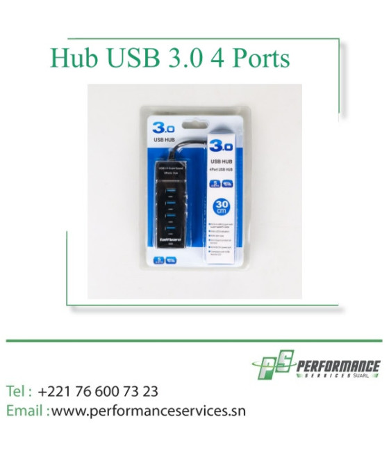 Hub USB 3.0 avec 4 Ports 30cm Modèle : 303 - Noir