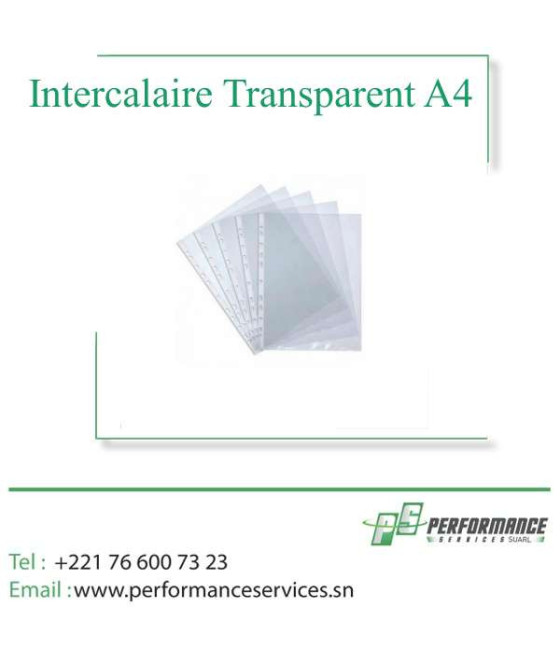 Intercalaire Transparent A4 100 pièces Pochettes lisse