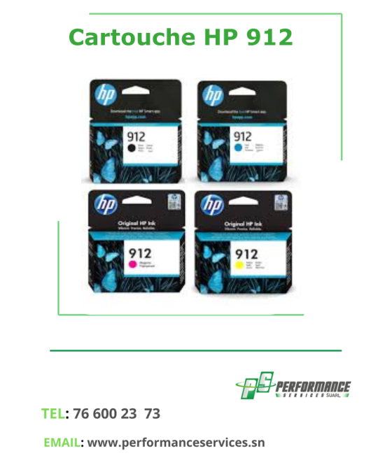 Cartouche D'encre HP 912 Noir, Rouge, Bleu, jaune