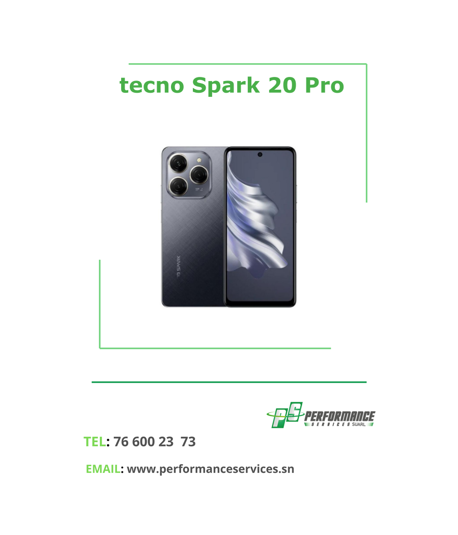 Téléphone tecno Spark 20 Pro Ecran 6.6″, Mémoire 256GO RAM 8GB