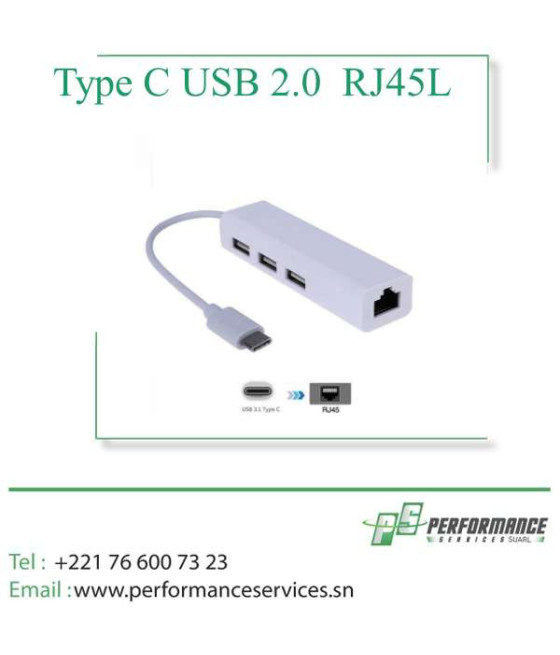 Adaptateur USB C Vers Ethernet Avec Type C USB 2.0 HUB 3 Ports RJ45
